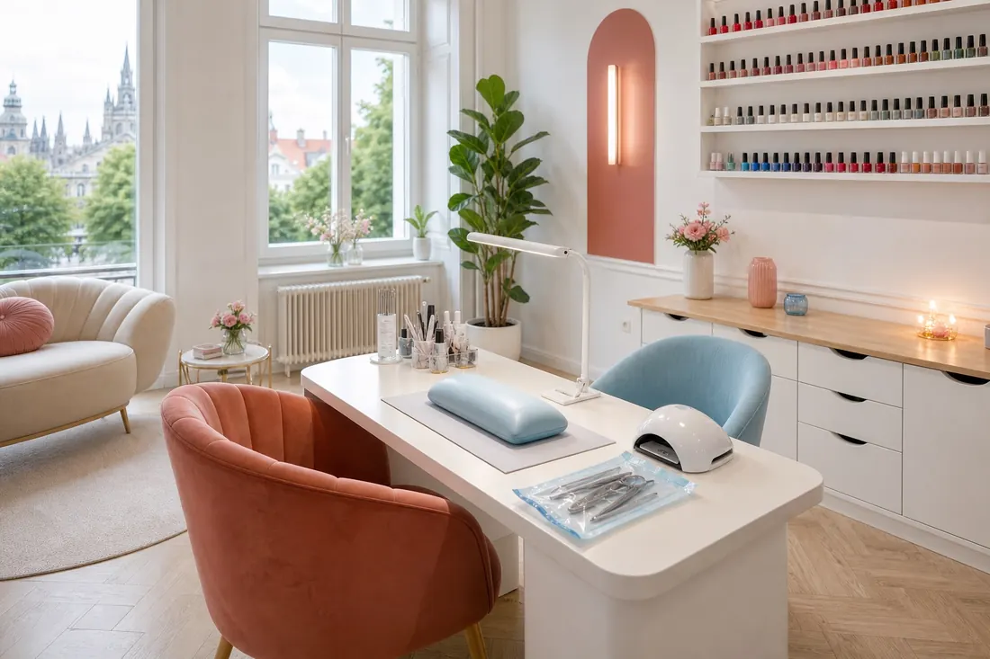 Svetlý interiér jednoosobového MILA Nail Studio s jedným pracovným stolom